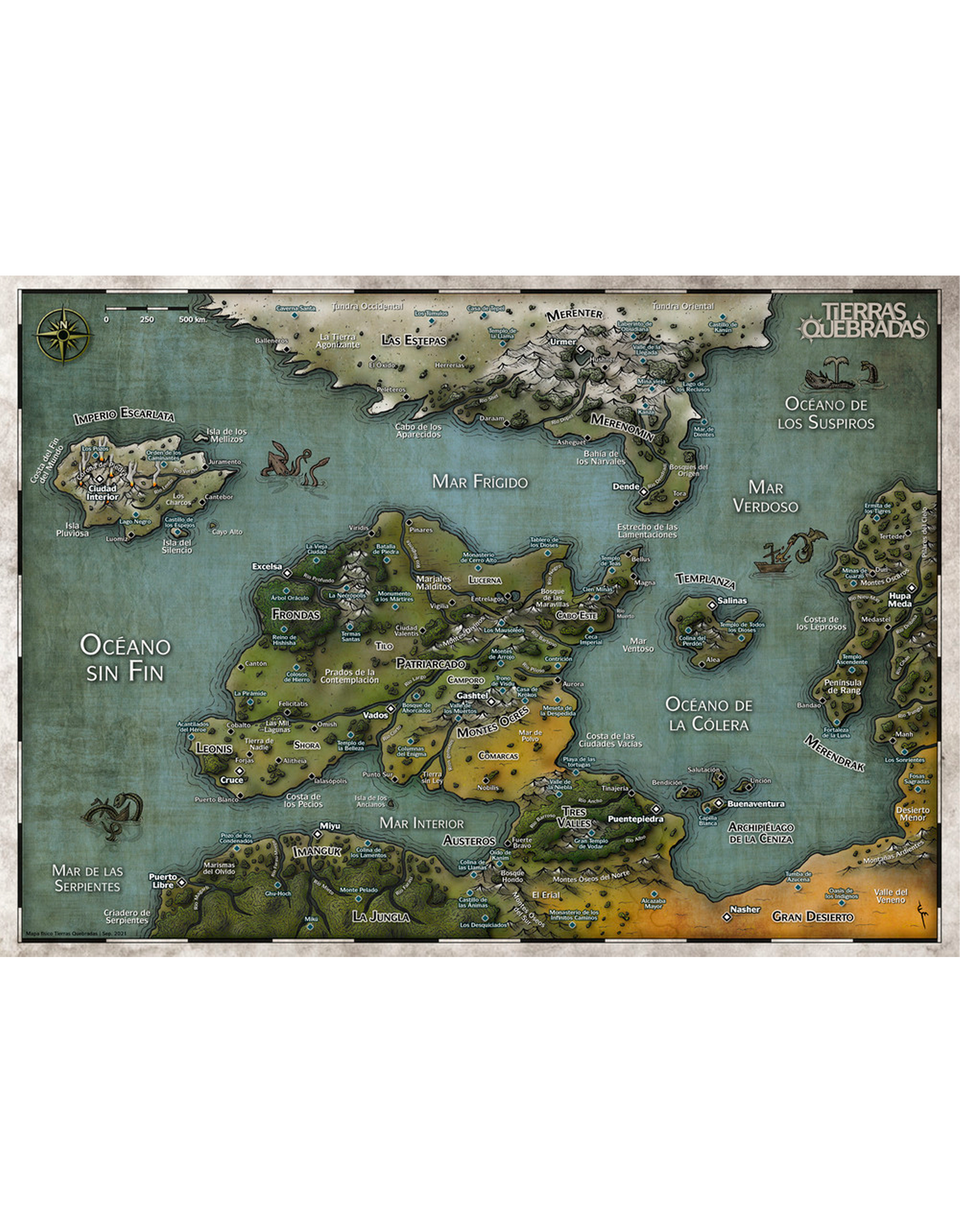 Tierras Quebradas. Pantalla del director de juego y mapa